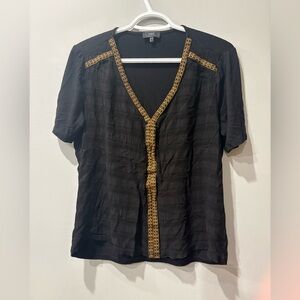 Yest Black Blouse with Gold Trim